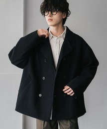 T/M オーバーサイズダブルブレストショート丈Pコート/テックメルトン短丈ジャケット