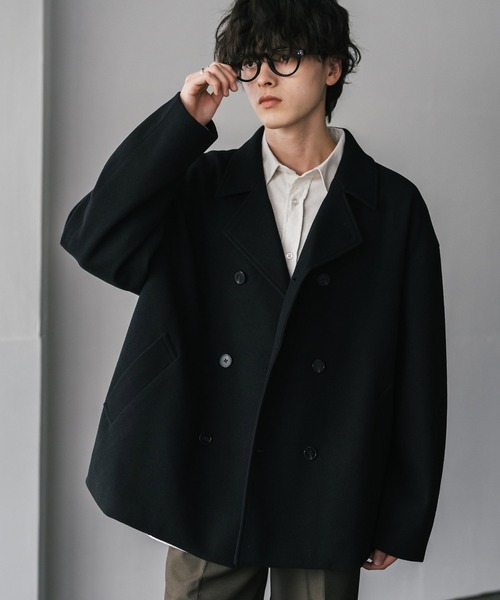 Rocky Monroe(ロッキーモンロー)の「T/M オーバーサイズダブルブレストショート丈Pコート/テックメルトン短丈ジャケット(ピーコート・メンズ・ブラウン/ブラック/ネイビー/グレイッシュベージュ/チャコール・M/L/XL)」の6枚目の写真