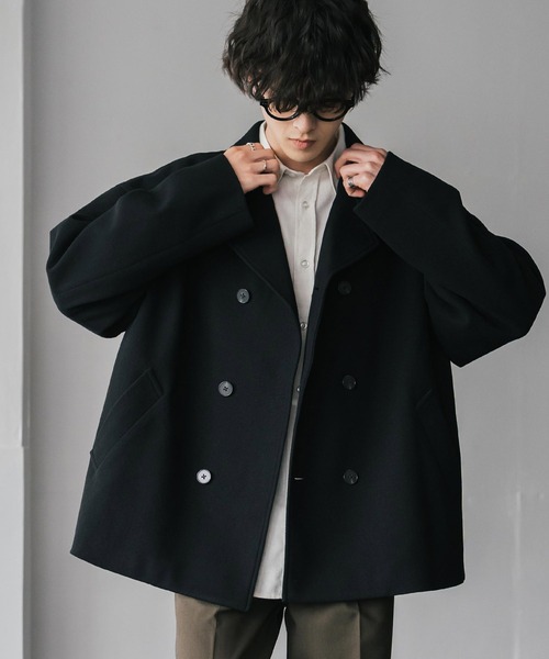 Rocky Monroe(ロッキーモンロー)の「T/M オーバーサイズダブルブレストショート丈Pコート/テックメルトン短丈ジャケット(ピーコート・メンズ・ブラウン/ブラック/ネイビー/グレイッシュベージュ/チャコール・M/L/XL)」の8枚目の写真