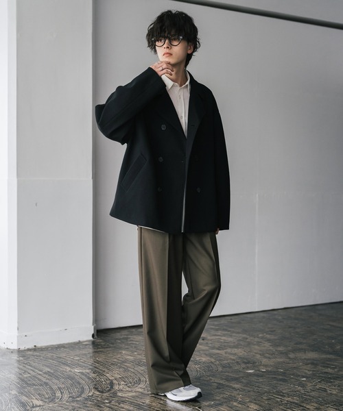 Rocky Monroe(ロッキーモンロー)の「T/M オーバーサイズダブルブレストショート丈Pコート/テックメルトン短丈ジャケット(ピーコート・メンズ・ブラウン/ブラック/ネイビー/グレイッシュベージュ/チャコール・M/L/XL)」の10枚目の写真