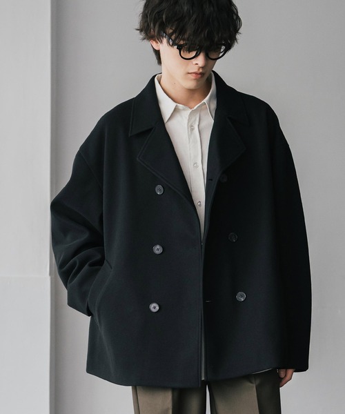 Rocky Monroe(ロッキーモンロー)の「T/M オーバーサイズダブルブレストショート丈Pコート/テックメルトン短丈ジャケット(ピーコート・メンズ・ブラウン/ブラック/ネイビー/グレイッシュベージュ/チャコール・M/L/XL)」の11枚目の写真