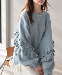 Java（ジャバ）の「《JaVaジャバコラボ》袖からときめく、大人のカジュアル。袖フリルワッフルプルオーバー（Tシャツ/カットソー）」