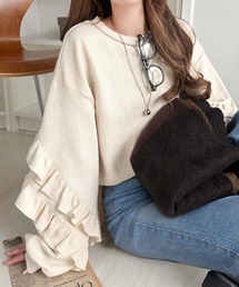 Java（ジャバ）の「《JaVaジャバコラボ》袖からときめく、大人のカジュアル。袖フリルワッフルプルオーバー（Tシャツ/カットソー）」