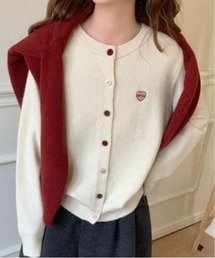 ランダムボタンハート刺繍ニットカーディガン