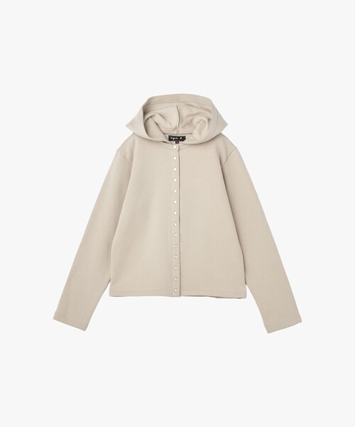 agnes b.(アニエスベー)の「オーガニックコットン メルトン 長袖 カーディガンプレッション "Capuche"(カーディガン/ボレロ・レディース・ベージュ・3/2/1)」の1枚目の写真