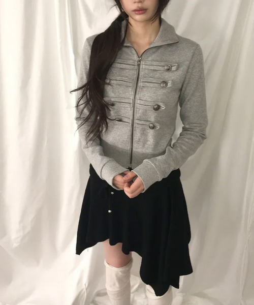 VIVID LADY(ビビッドレディー)の「アンティークボタン ナポレオンショートジャケット(ブルゾン・レディース・ブラック/グレー・FREE)」の11枚目の写真