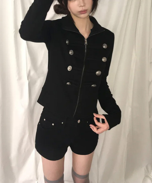 VIVID LADY(ビビッドレディー)の「アンティークボタン ナポレオンショートジャケット(ブルゾン・レディース・ブラック/グレー・FREE)」の14枚目の写真