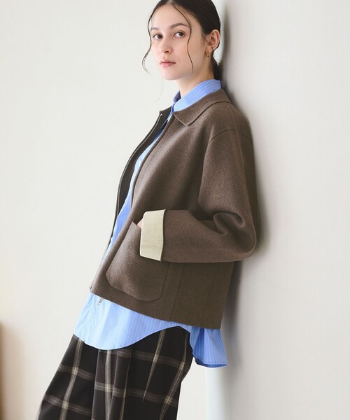 BEAUTY&YOUTH UNITED ARROWS(ビューティーアンドユースユナイテッドアローズ)の「【WEB限定 Wardrobe DAILY MINIMAL】バイカラー ジップ カーディガン(カーディガン/ボレロ・レディース・ブラック/ダークブラウン/ナチュラル・FREE)」の4枚目の写真