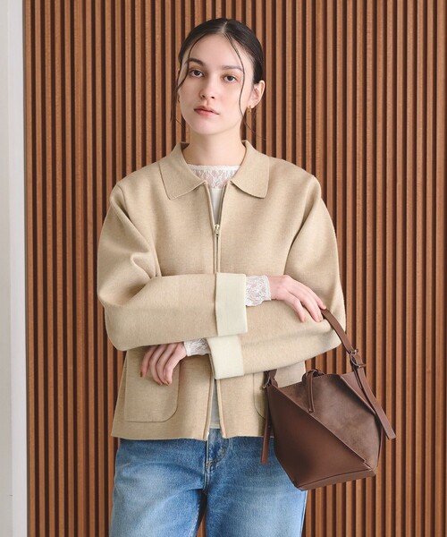 BEAUTY&YOUTH UNITED ARROWS(ビューティーアンドユースユナイテッドアローズ)の「【WEB限定 Wardrobe DAILY MINIMAL】バイカラー ジップ カーディガン(カーディガン/ボレロ・レディース・ブラック/ダークブラウン/ナチュラル・FREE)」の9枚目の写真