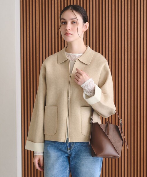 BEAUTY&YOUTH UNITED ARROWS(ビューティーアンドユースユナイテッドアローズ)の「【WEB限定 Wardrobe DAILY MINIMAL】バイカラー ジップ カーディガン(カーディガン/ボレロ・レディース・ブラック/ダークブラウン/ナチュラル・FREE)」の10枚目の写真