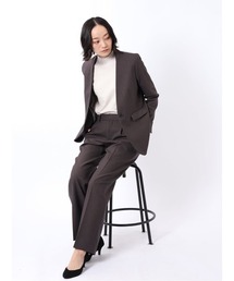 m.f.editorial（エムエフエディトリアル）の「＊スーツ レディース 上下 セットアップ ツーピース ビジネス ストレッチ ウォッシャブル カラーレス ジャケット ＋ ワイド パンツ こげ茶（スーツセット）」
