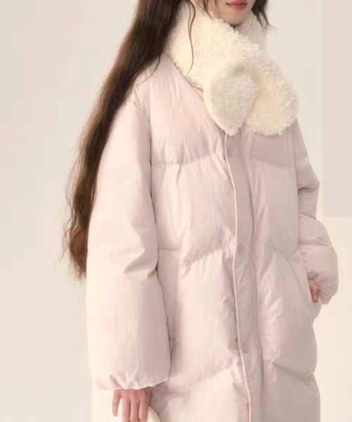 LUCPY(ラクピー)の「ファーマフラー付き中綿ロングコート(その他アウター・レディース・ピンク・SMALL/MEDIUM/LARGE/X-LARGE)」の2枚目の写真