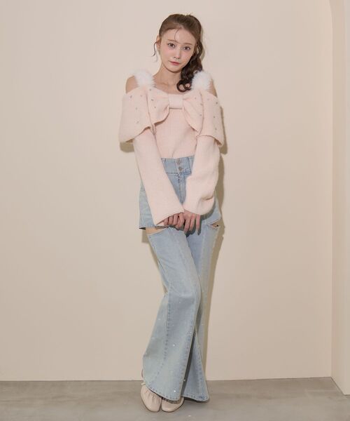 MAJESTIC LEGON(マジェスティックレゴン)の「フェイクファーショルダーリボンニット(ニット/セーター・レディース・ブラック/ライトグレー/ピンク/アイボリー・MEDIUM)」の14枚目の写真