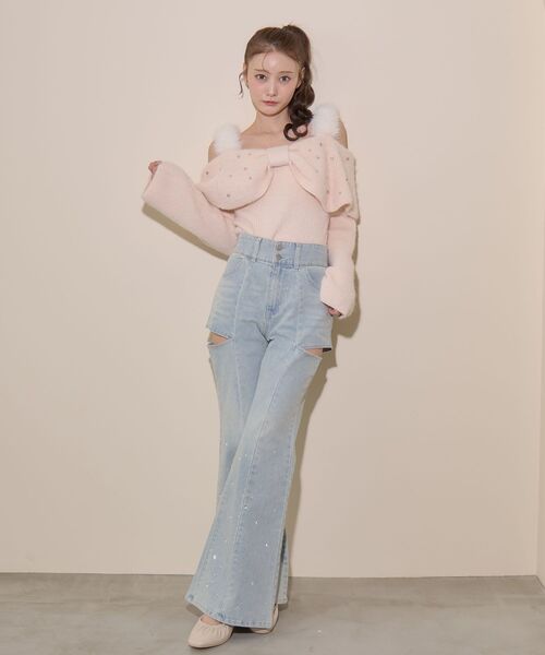 MAJESTIC LEGON(マジェスティックレゴン)の「フェイクファーショルダーリボンニット(ニット/セーター・レディース・ブラック/ライトグレー/ピンク/アイボリー・MEDIUM)」の15枚目の写真