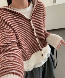 フード付きシングルブレストカーディガン