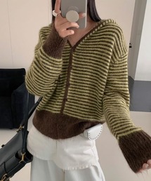 フード付きシングルブレストカーディガン