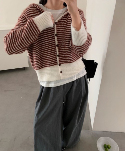 FLINEA(フリネア)の「フード付きシングルブレストカーディガン(ニット/セーター・レディース・ネイビー/グリーン/グレー/レッド・FREE)」の16枚目の写真