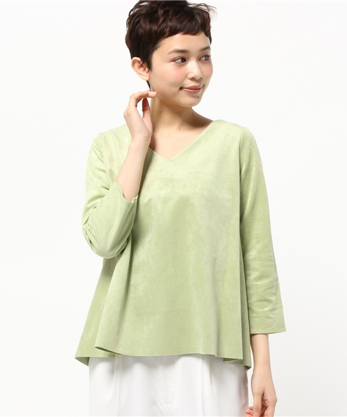 DouDou（ドゥドゥ）の「【DouDou】フェイクスエードVネックブラウス（シャツ/ブラウス・レディース・オフホワイト/サックスブルー/グリーン・FREE）」の12枚目の写真