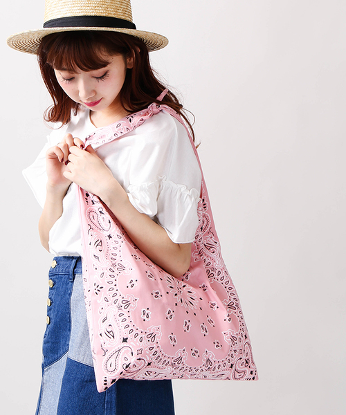 WEGO（ウィゴー）の「WEGO/ペイズリートートバッグ（トートバッグ・レディース・ネイビー/レッド/ホワイト/ブラック/サックスブルー/イエロー/オレンジ/パープル/グリーン/ライトピンク・FREE）」の8枚目の写真