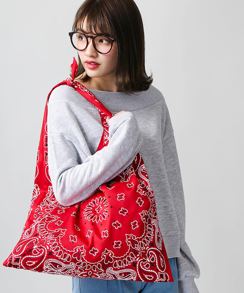 WEGO（ウィゴー）の「WEGO/ペイズリートートバッグ（トートバッグ・レディース・ネイビー/レッド/ホワイト/ブラック/サックスブルー/イエロー/オレンジ/パープル/グリーン/ライトピンク・FREE）」の9枚目の写真