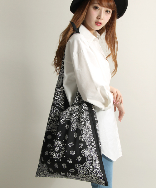 WEGO（ウィゴー）の「WEGO/ペイズリートートバッグ（トートバッグ・レディース・ネイビー/レッド/ホワイト/ブラック/サックスブルー/イエロー/オレンジ/パープル/グリーン/ライトピンク・FREE）」の18枚目の写真