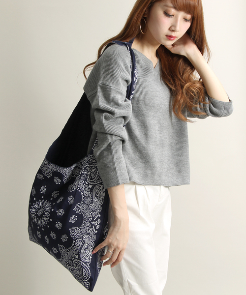 WEGO（ウィゴー）の「WEGO/ペイズリートートバッグ（トートバッグ・レディース・ネイビー/レッド/ホワイト/ブラック/サックスブルー/イエロー/オレンジ/パープル/グリーン/ライトピンク・FREE）」の19枚目の写真