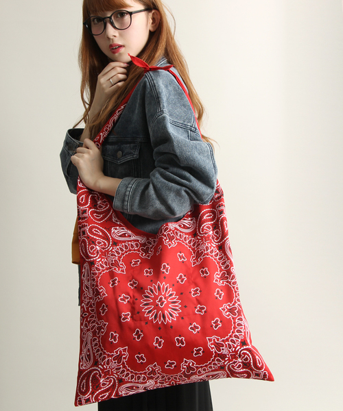 WEGO（ウィゴー）の「WEGO/ペイズリートートバッグ（トートバッグ・レディース・ネイビー/レッド/ホワイト/ブラック/サックスブルー/イエロー/オレンジ/パープル/グリーン/ライトピンク・FREE）」の20枚目の写真