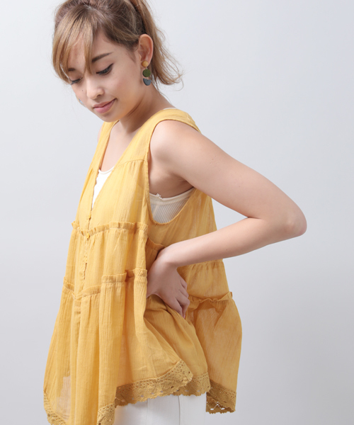 Denime(ドゥニーム)の「コットンレースジレ(その他トップス・レディース・ピンク/ホワイト/マスタード・FREE)」の14枚目の写真