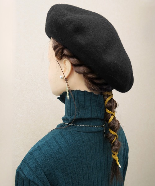 SHINYA帽子　ベレー帽　ブラック mature ha.｜トップ ギャザー ビッグ シルク ベレー帽 “beret top