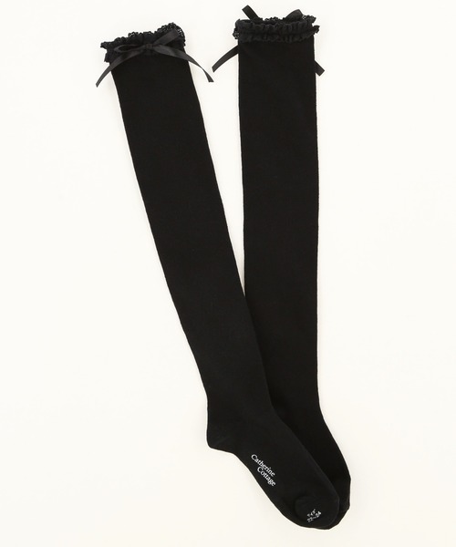 Catherine Cottage（キャサリンコテージ）の「【ZOZO限定】サテンリボン&レース　ニーハイソックス（ソックス/靴下・キッズ・ホワイト/ブラック・L/M）」の3枚目の写真