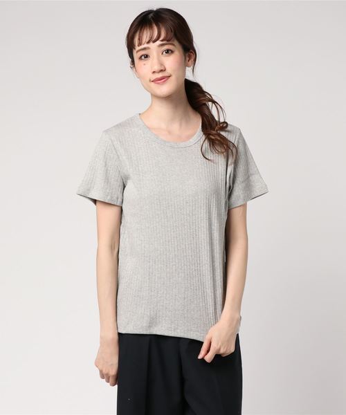 AMERICAN HOLIC(アメリカンホリック)の「・針抜きリブクルーネックTシャツ(Tシャツ/カットソー・レディース・オフホワイト/テラコッタ/ブラック/イエロー/ネイビー/杢グレー・L/M)」の4枚目の写真