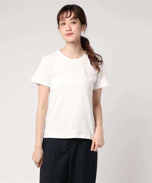 AMERICAN HOLIC(アメリカンホリック)の「・針抜きリブクルーネックTシャツ(Tシャツ/カットソー・レディース・オフホワイト/テラコッタ/ブラック/イエロー/ネイビー/杢グレー・L/M)」の2枚目の写真