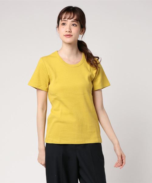 AMERICAN HOLIC(アメリカンホリック)の「・針抜きリブクルーネックTシャツ(Tシャツ/カットソー・レディース・オフホワイト/テラコッタ/ブラック/イエロー/ネイビー/杢グレー・L/M)」の6枚目の写真