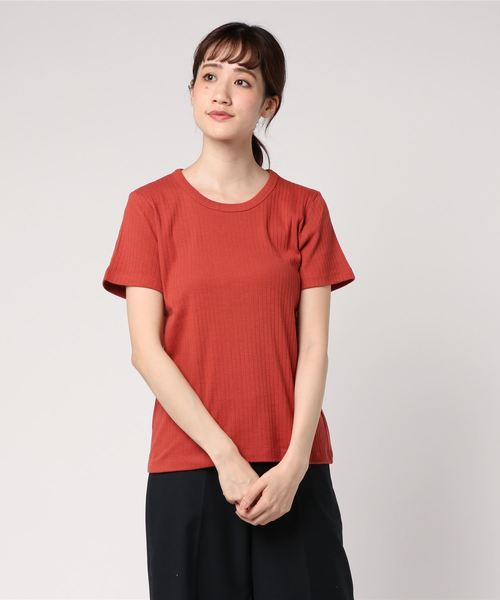 AMERICAN HOLIC(アメリカンホリック)の「・針抜きリブクルーネックTシャツ(Tシャツ/カットソー・レディース・オフホワイト/テラコッタ/ブラック/イエロー/ネイビー/杢グレー・L/M)」の5枚目の写真