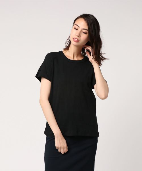 AMERICAN HOLIC(アメリカンホリック)の「・針抜きリブクルーネックTシャツ(Tシャツ/カットソー・レディース・オフホワイト/テラコッタ/ブラック/イエロー/ネイビー/杢グレー・L/M)」の3枚目の写真