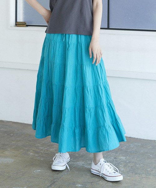 AMERICAN HOLIC(アメリカンホリック)の「・ティアードマキシスカート(スカート・レディース・ベージュ系その他/カーキ/ターコイズブルー/ドット/ブラック/イエロー/モカ/ネイビー/ピンク・FREE)」の7枚目の写真