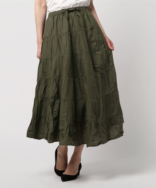 AMERICAN HOLIC(アメリカンホリック)の「・ティアードマキシスカート(スカート・レディース・ベージュ系その他/カーキ/ターコイズブルー/ドット/ブラック/イエロー/モカ/ネイビー/ピンク・FREE)」の5枚目の写真