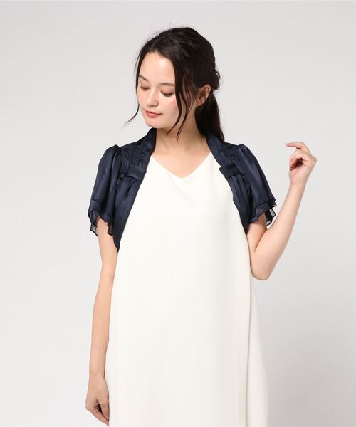 STYLEBLOCK(スタイルブロック)の「ラメストライプシフォンミニ丈半袖パーティーボレロ(カーディガン/ボレロ・レディース・ピンク/ブラック/ベージュ/ネイビー/ワイン・FREE)」の4枚目の写真