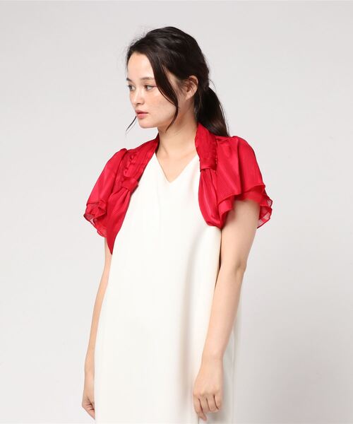 STYLEBLOCK(スタイルブロック)の「ラメストライプシフォンミニ丈半袖パーティーボレロ(カーディガン/ボレロ・レディース・ピンク/ブラック/ベージュ/ネイビー/ワイン・FREE)」の5枚目の写真
