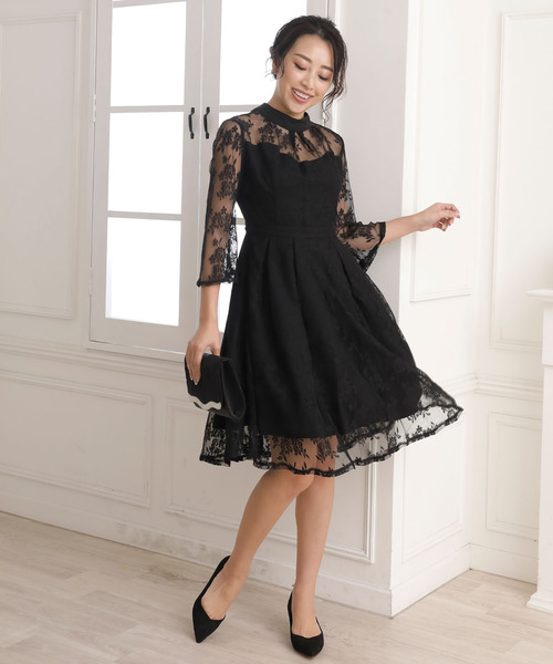 Doula Doula(ドゥーラドゥーラ)の「オーガンジーフレアスリーブAラインワンピース(ドレス・レディース・ブラック/ベージュ/ネイビー/グレー・M/L)」の2枚目の写真