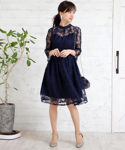 Doula Doula(ドゥーラドゥーラ)の「オーガンジーフレアスリーブAラインワンピース(ドレス・レディース・ブラック/ベージュ/ネイビー/グレー・M/L)」の6枚目の写真