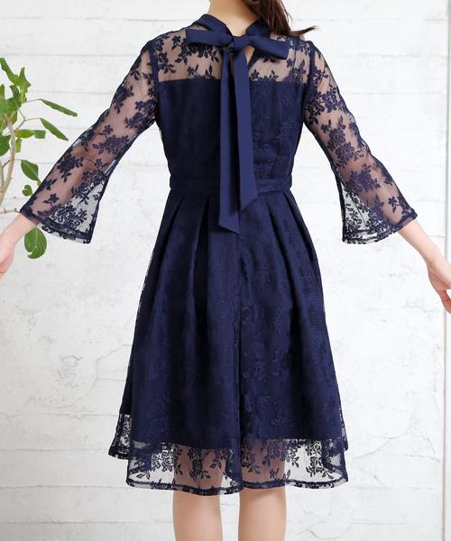 Doula Doula(ドゥーラドゥーラ)の「オーガンジーフレアスリーブAラインワンピース(ドレス・レディース・ブラック/ベージュ/ネイビー/グレー・M/L)」の12枚目の写真