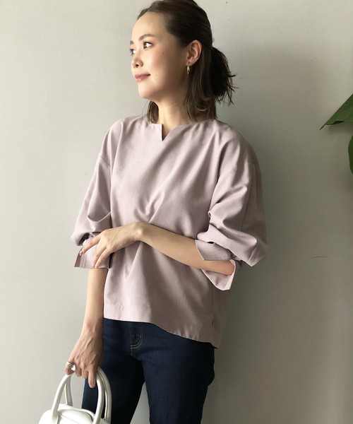 PICCIN(ピッチン)の「ピーチスキン2wayスリーブブラウス(Tシャツ/カットソー・レディース・グリーン/アイボリー/ラベンダー・MEDIUM)」の3枚目の写真