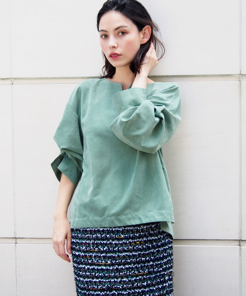 PICCIN(ピッチン)の「ピーチスキン2wayスリーブブラウス(Tシャツ/カットソー・レディース・グリーン/アイボリー/ラベンダー・MEDIUM)」の2枚目の写真