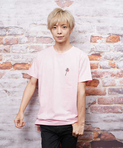 おしゃれスタ(オシャレスタ)の「パームツリー刺繍クルーネックTシャツ(KU)(Tシャツ/カットソー・メンズ・ホワイト/ブラック/サックスブルー/ピンク・LL/M/L)」の4枚目の写真