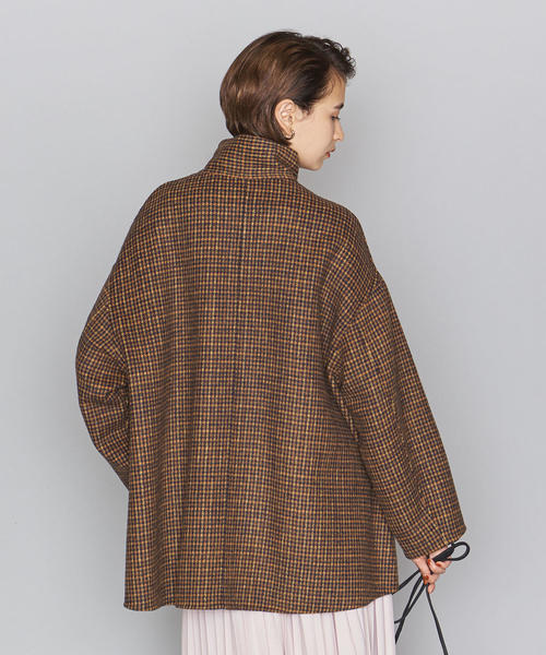 B&Y ビーバー チェック スタンドカラー ショートコート ポンチョ ブラウン BEAUTY&YOUTH UNITED ARROWS（ビューティーアンドユースユナイテッド