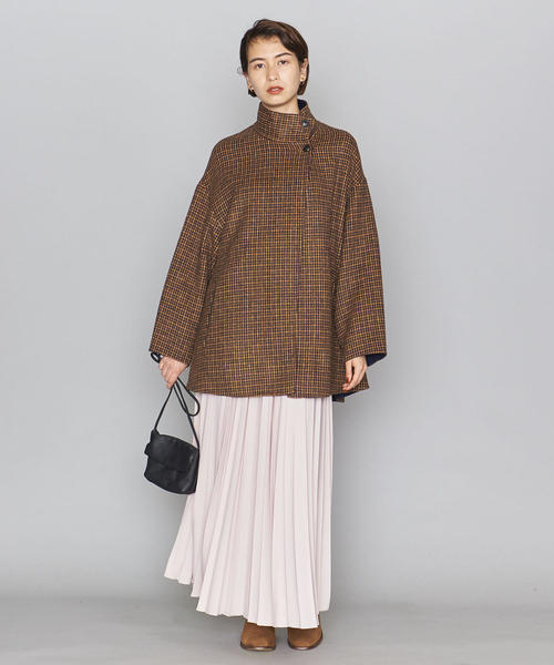 ユナイテッドアローズ　ショート　ポンチョ　コート　ベージュ 楽天市場】BY ビーバーチェックスタンドカラーショートコート