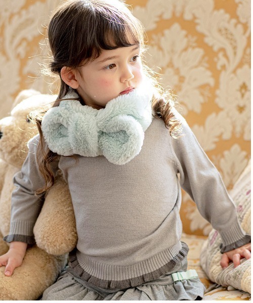 Catherine Cottage（キャサリンコテージ）の「リボンマフラーM（マフラー・キッズ・アイボリー/グレー/ミント/ベビーピンク/ライラック/スモークピンク/ベージュ/オフホワイト・M）」の21枚目の写真