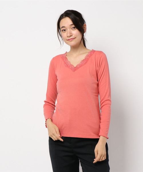 BELLUNA PLUS(ベルーナ)の「テレコ素材レース使いプルオーバー(Tシャツ/カットソー・レディース・ブラック/ネイビー/オフホワイト/マジェンタ/ブルー/グリーン/杢グレー/ラベンダー/コーラル・MEDIUM/LARGE/X-LARGE/XXX-LARGE/XXXX-LARGE/XX-LARGE)」の18枚目の写真
