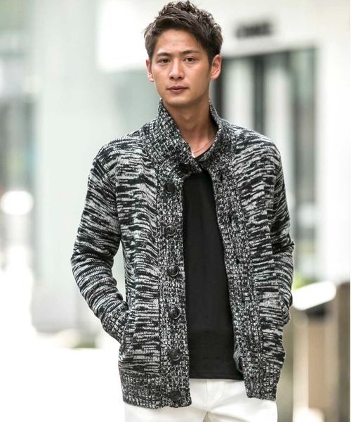 Bling Leads(ブリングリーズ)の「5GG アクリル ボタン カーディガン(カーディガン/ボレロ・メンズ・チャコールグレー/ブラック/ネイビー/グレー/ワインレッド/ブラックミックス/ベージュ系その他・M/L/XL)」の3枚目の写真